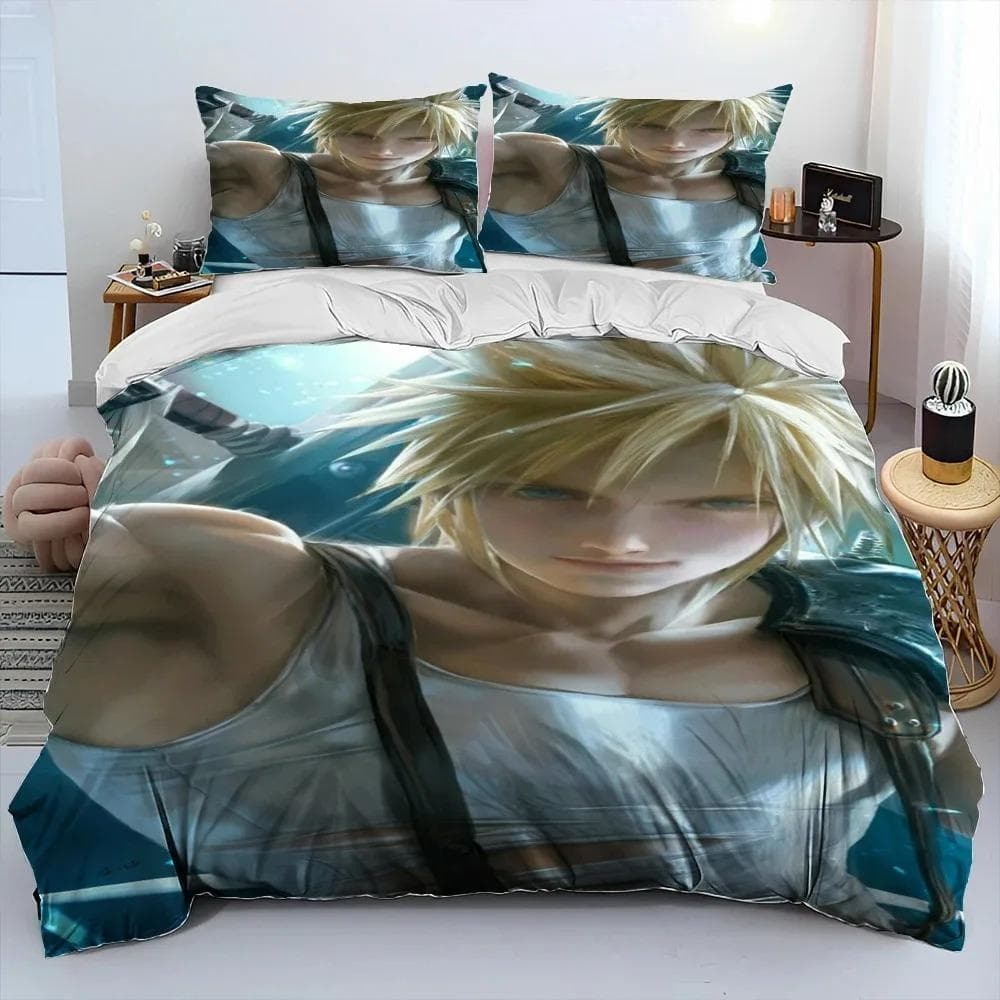Final Fantasy Series Games Cartoon Comforter Bedding Set,Duvet Cover Bed Set Quilt Cover Pillowcase,king Queen Size Bedding Set EU single(135x200cm)