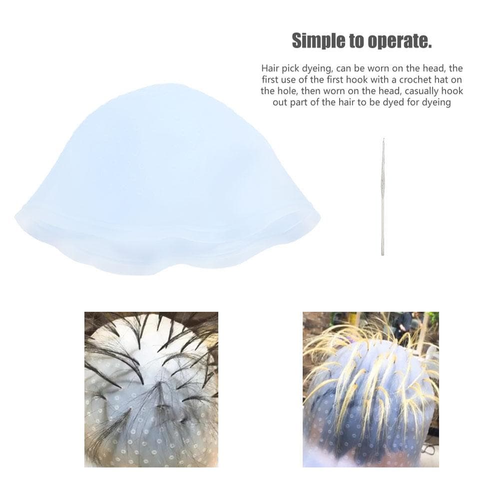 Hair Silicone Gel Cap Dye Hair Coloring Cap Highlighting Cap Hair Styling Tool with Hook (Blue) blue