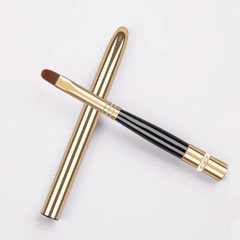 Portable Lips Makeup Brush Pen Metal Handle Cosmetic Lipgloss Lipstick Lip Gloss Brush With Protect Cap Makeup Brushes gold