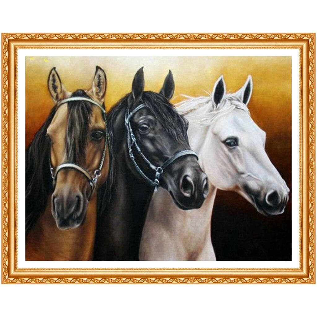 NEW DIY Three Horses 5D Diamond Full Home Decor Crystaldiamond Embroidery Cross Stitch Needlework 20X30CM