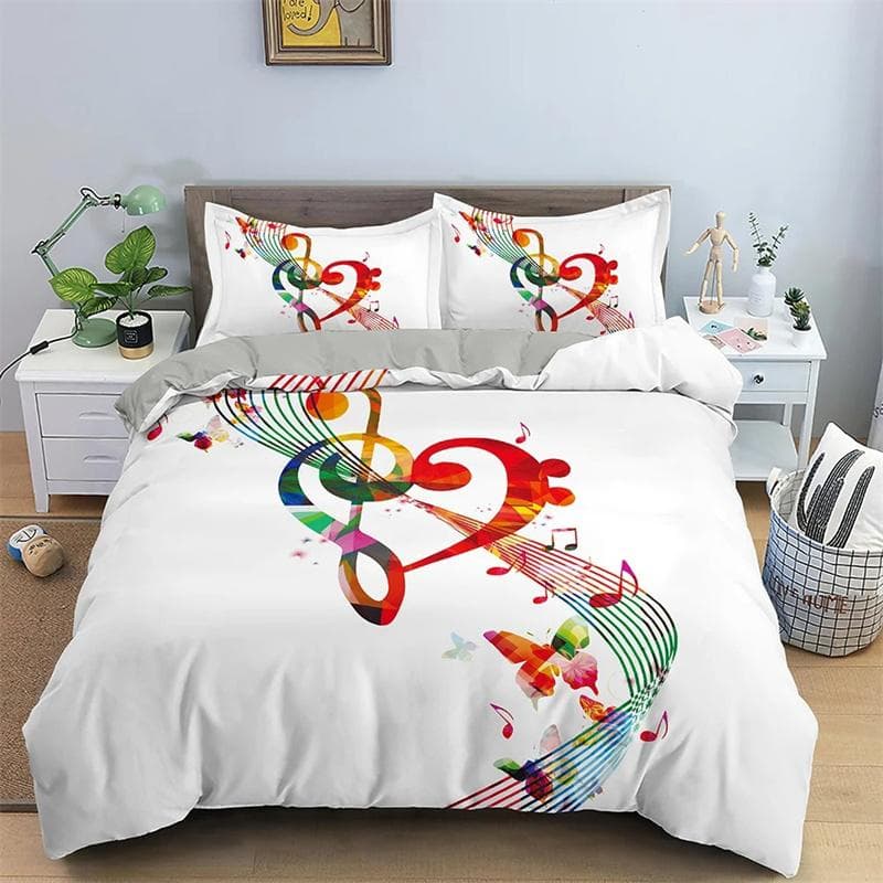Music Note Duvet Cover Musical Notation Dream Theme Blue Black Cover for Teen Boys Kid Girls Gift Bedding Set Duvet Cover Decor 180x210cm 3pcs