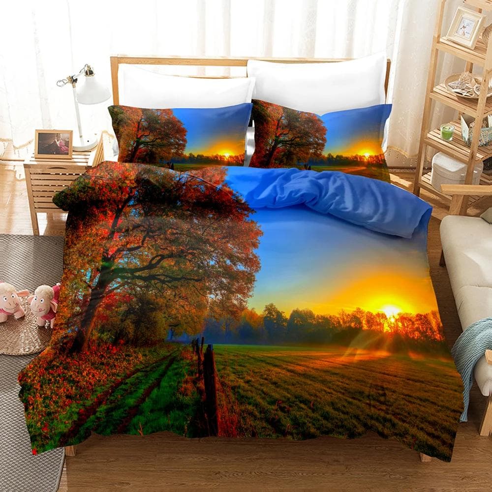 Goldon Sunset Bedding Set Tropical Beach Holiday Duvet Cover Set Girl Bed Cover Set Sunrise Quilt Cover Pillowcase Single Double EU King(240x220cm)