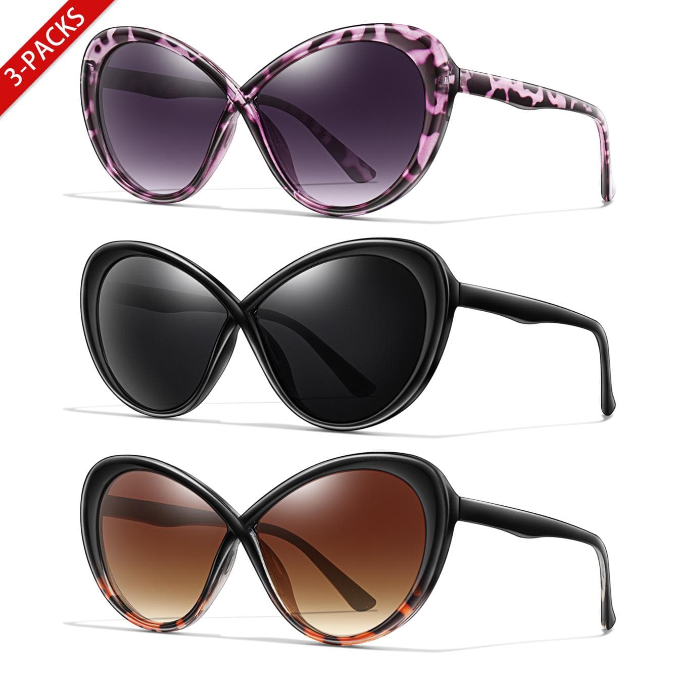 3 Pairs Trendy Fishing Glasses UV Protection Oval Goggles for Women Selfie Party Travel Beach Baseball Fashion
