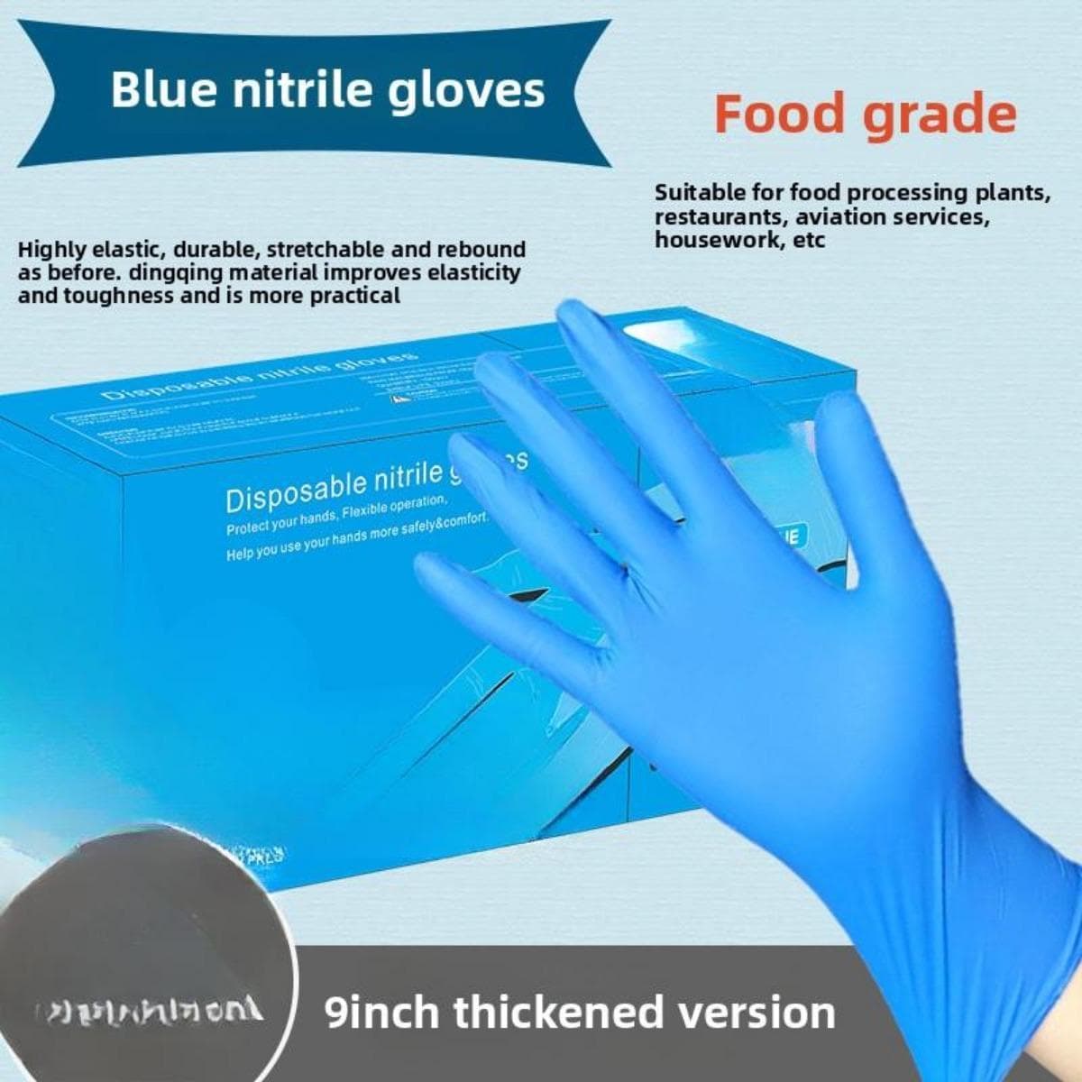 10/20/50/100 Disposable Nitrile Gloves, Waterproof, Latex Free, Powder Free, with Battery Glowing, Suitable for Household and Kitchen Cleaning L-30PCS blue