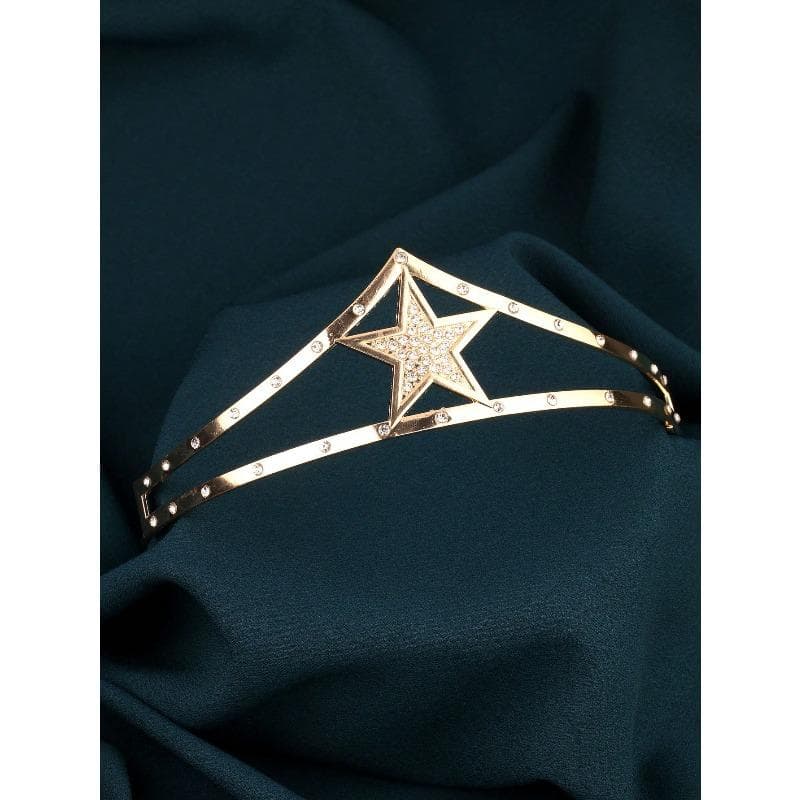 Fashionable European & American Five-Pointed Star Alloy Crown, Multiple Colors Available, Girls' Birthday Party Gold Base and Silver Diamonds