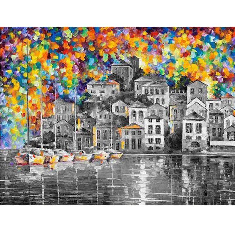 Needlework Hobby Craft Colorful House Landscape Diamond Painting Full Round Embroidery Home Decor 20X30CM