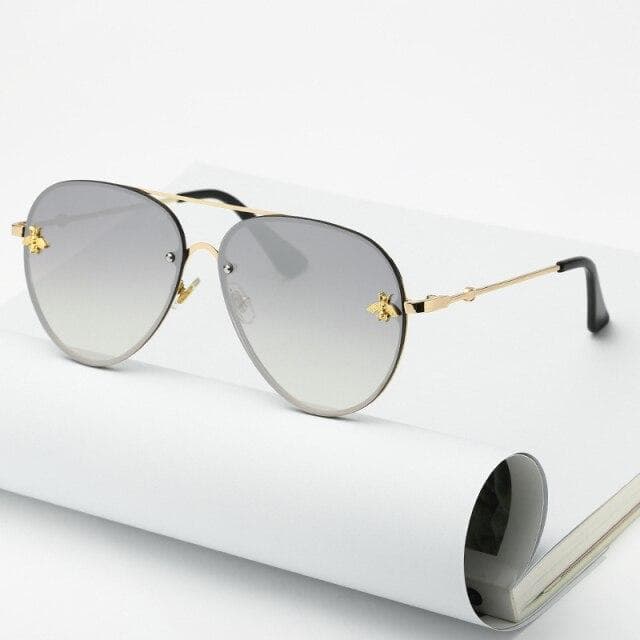 Vintage Bee Pilot Sunglasses Women Luxury Brand Designer Sun Glasses Male Female High Quality Metal Frame Gradient Oculos De Sol