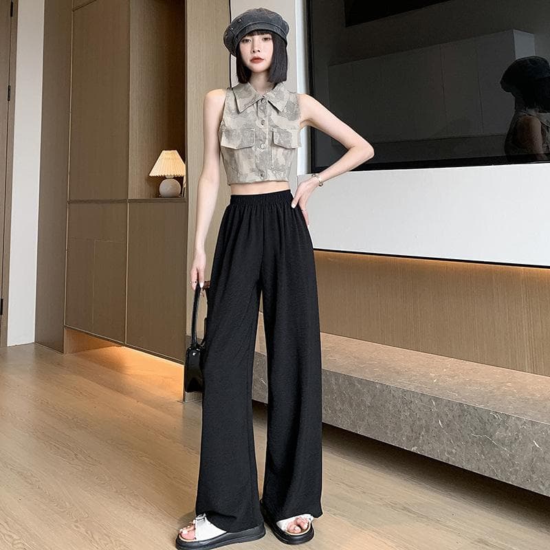 Ice Silk Jeans Women's High Waist Summer Thin Loose Drooping Straight Casual Tencel Wide-Leg Pants M black