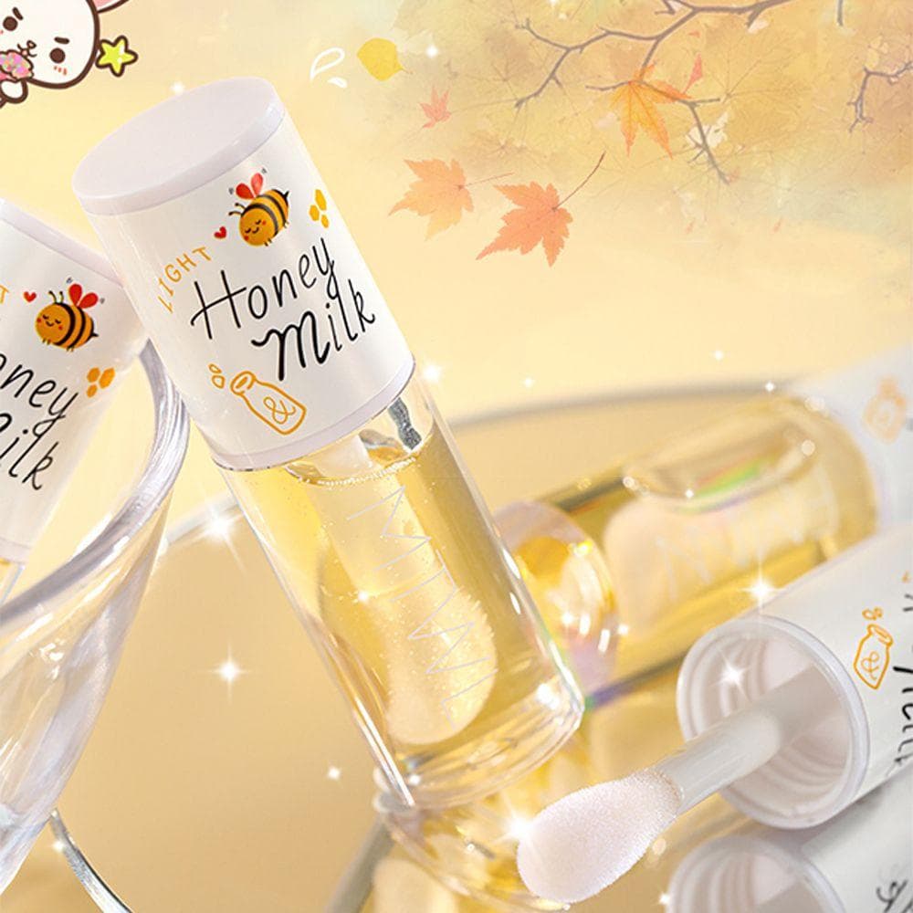 Kawaii Honey Peach Lip Oil Long Lasting Non-sticky Repair Moisturizing Hydrating Lip Tint Lip Plumper Lip Care Serum Honey Milk
