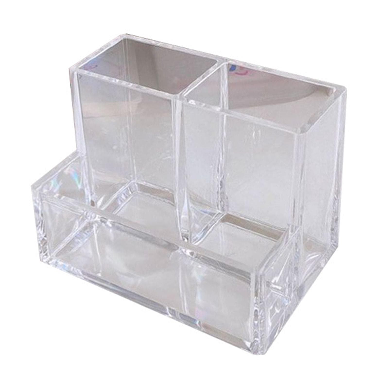 Clear Pencil Organizer Cup Acrylic 3 Compartments Thickened Transparent Pen Holder for Countertop