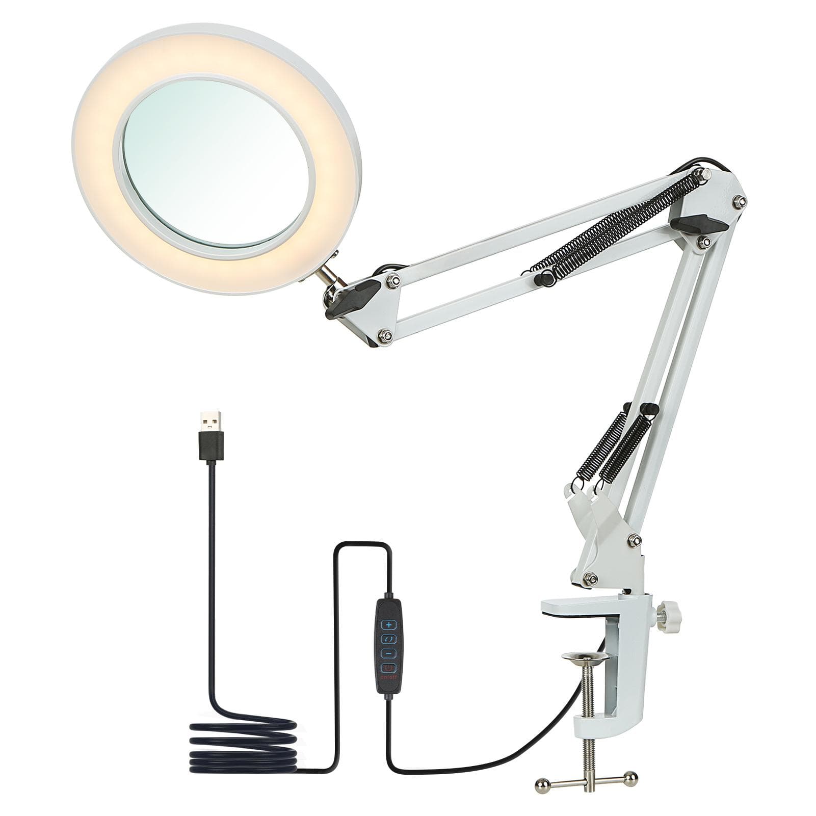 Neoglint Flexible Clampon Table Lamp with 8x Magnifier Swing Arm Dimmable LEDs Desk Light 3 Color Modes & 10 Brightness Levels white