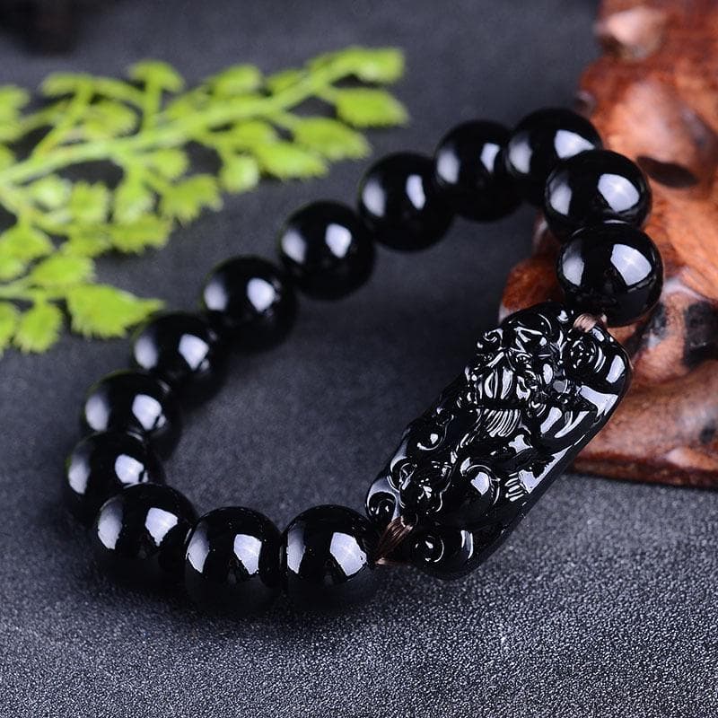 Pi Xiu Obsidian Black Stone Beads Men Women Wristband Wealth and Good Lucky Bracelets Chinese Style Jewelry Gift 1SET