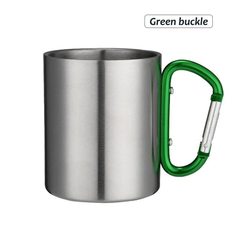 200ml Outdoor Camping Mug Stainless Steel Cup Traveling with Carabiner Handle Coffee Tea Mug Cookware Set Outdoor 150-200ml green