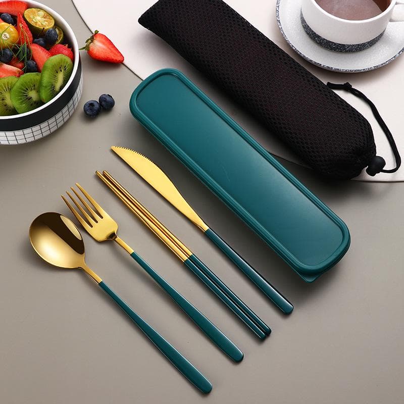 304 Stainless Steel Portable Gift Cutlery Set Korean Cutlery Knife Fork Spoon Chopsticks Four-Piece Set