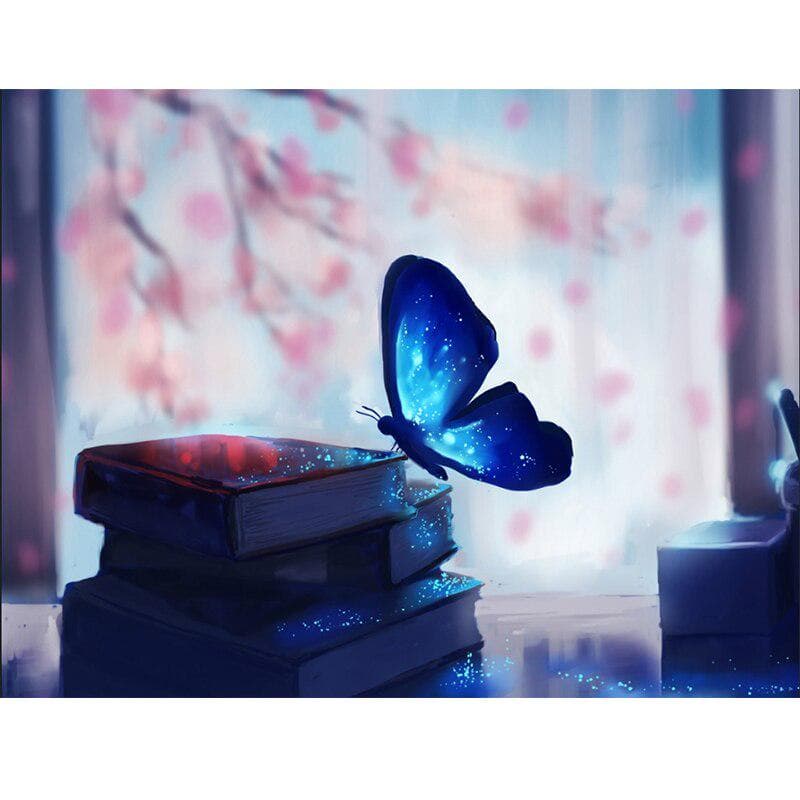 Hand Made Diamond Embroidery Painting Exquisite Stitch of Mosaic Blue Butterfly Picture Home Decor 20X30CM