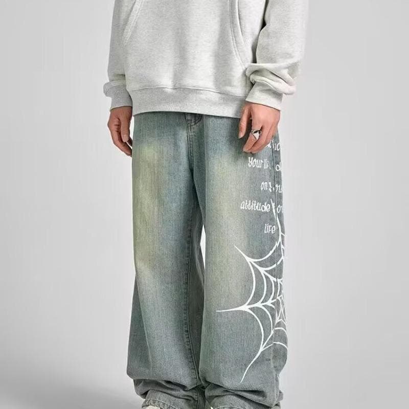 The Same Personalized Printed American Jeans Straight Wide-leg Casual Trousers Men M