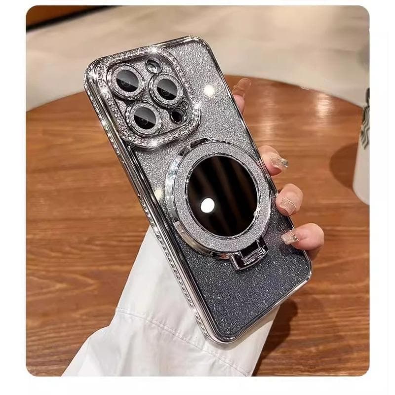 Side Diamond Flash Powder Suitable for IPhone16proMax Mobile Phone Case Apple 15 Magnetic 14 Makeup Mirror Bracket Cover 13 iPhone11proMax