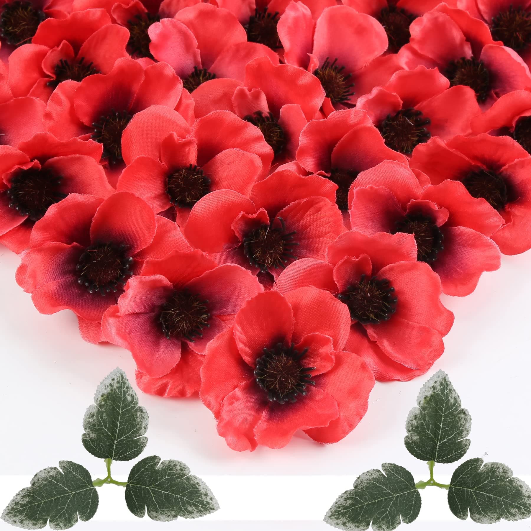 200 Pcs Faux Flowers Artificial Flowers 2.75  Poppy Silk Flowers Faux Poppy Flower Centerpiece for Corsages Centerpiece Floral Wedding Bouquets red