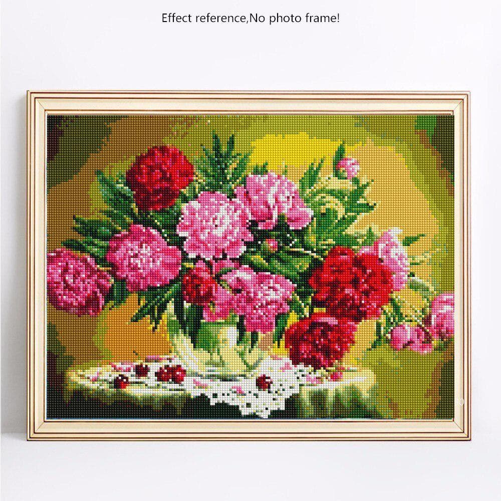 Diamond Painting With Round Stones Flowers Diamond Embroidery Flower Pictures 20X30
