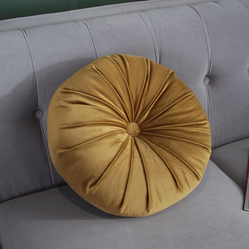 Round Pumpkin Velvet Cushion - Plush Solid Color Waist Support Pillow Diameter 35cm