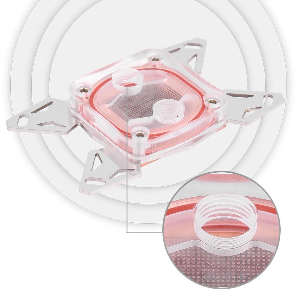 Computer CPU Water Cooler Cooling Block Red Copper Base POM Cover w Waterway for AMD AM4 white