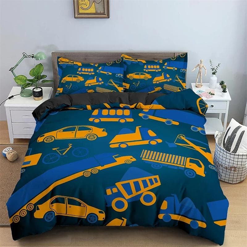 Cartoon Bear And Car Duvet Cover Bedding Set For Children Kids's Bedroom Soft Cozy Quilt/Comforter Covers King Twin 2/3PCS 135x200cm 2pcs