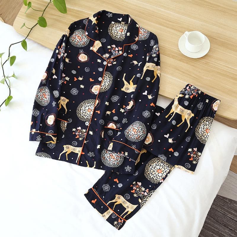 Spring and Summer New 100% Viscose Pajamas Two-piece Long-sleeved Trousers Women's Flowers Comfortable Plus Size Homewear Suit XL