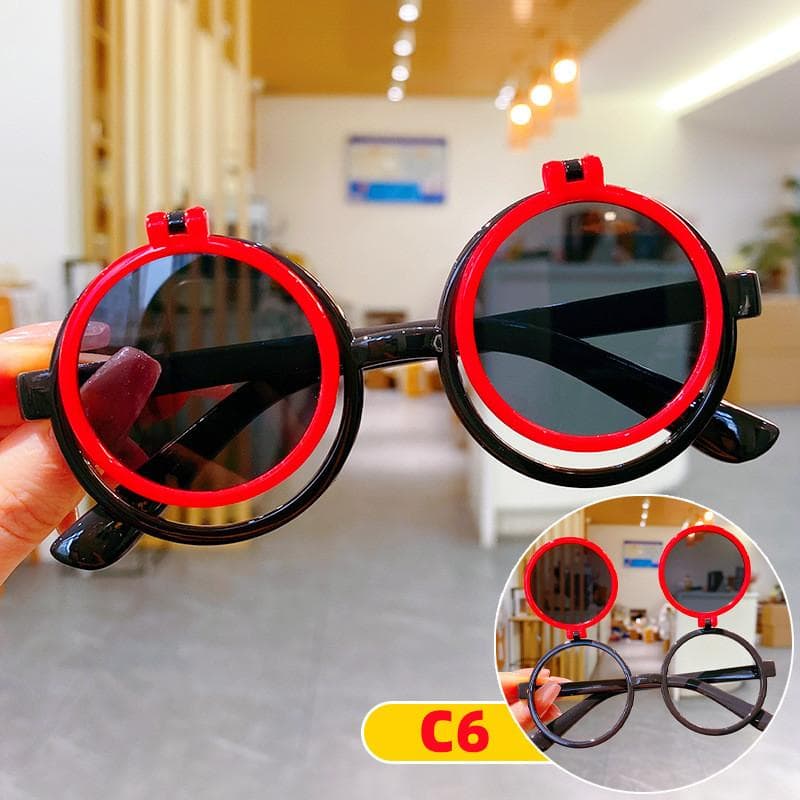 Kids Flip Frame Sunglasses UV400 Protection Cartoon Sunshade Eyewear for Boys Girls Summer Beach Party Favor Age 0 -10