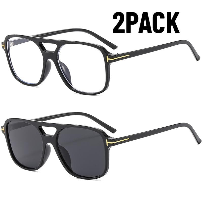 2PACK Classic Oversized Sunglasses for Men Women Vintage Retro Double Bridges UV400 Outdoor Sports