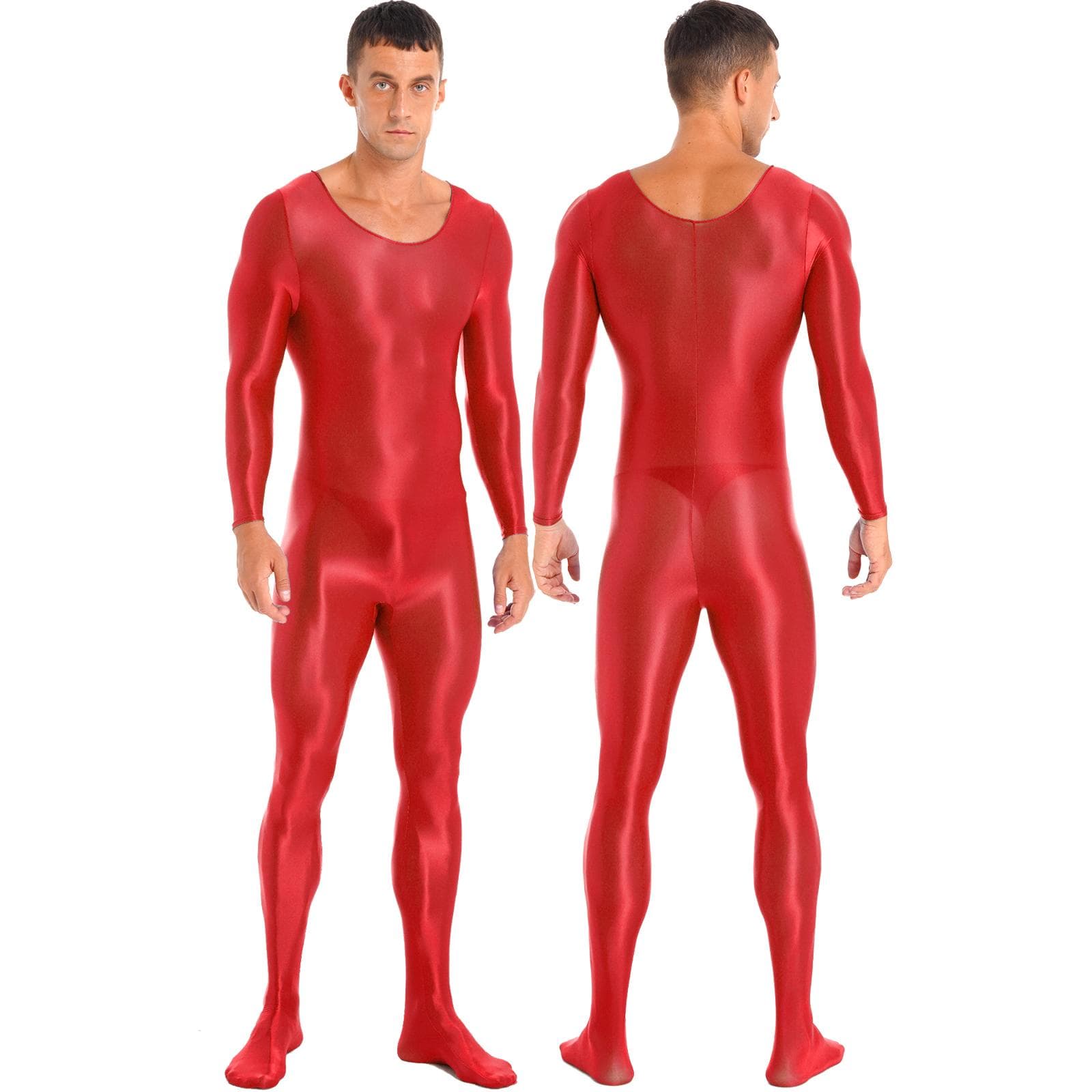 Mens One Piece Long Sleeve Tank Unitard Jumpsuit Stretch Spandex Bodysuit Rompers XL red