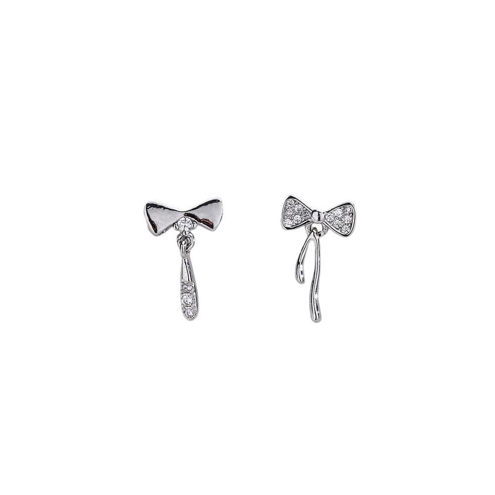 Asymmetrical Bow Earrings, Fashionable Short Zircon Earrings, Temperament Creative Niche Design Gift Copper (with ear plugs)