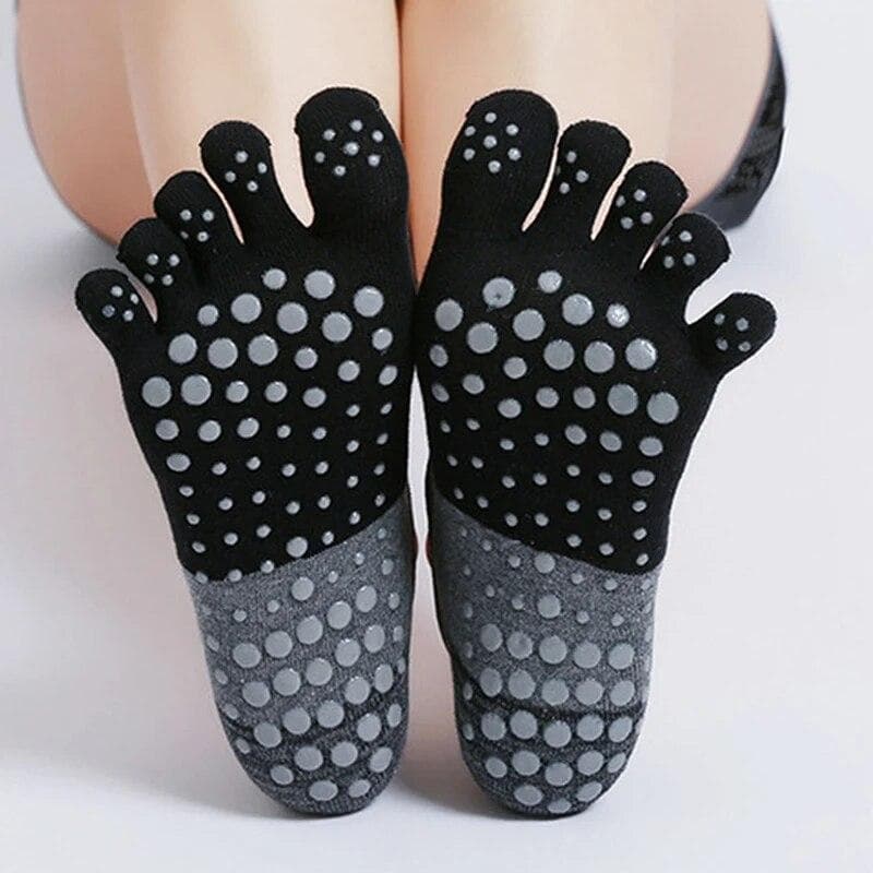 Five Fingers Yoga Socks Silicone Anti-slip Cotton Pilates Socks Women Breathable Gym Fitness Running Dance Sports Socks black