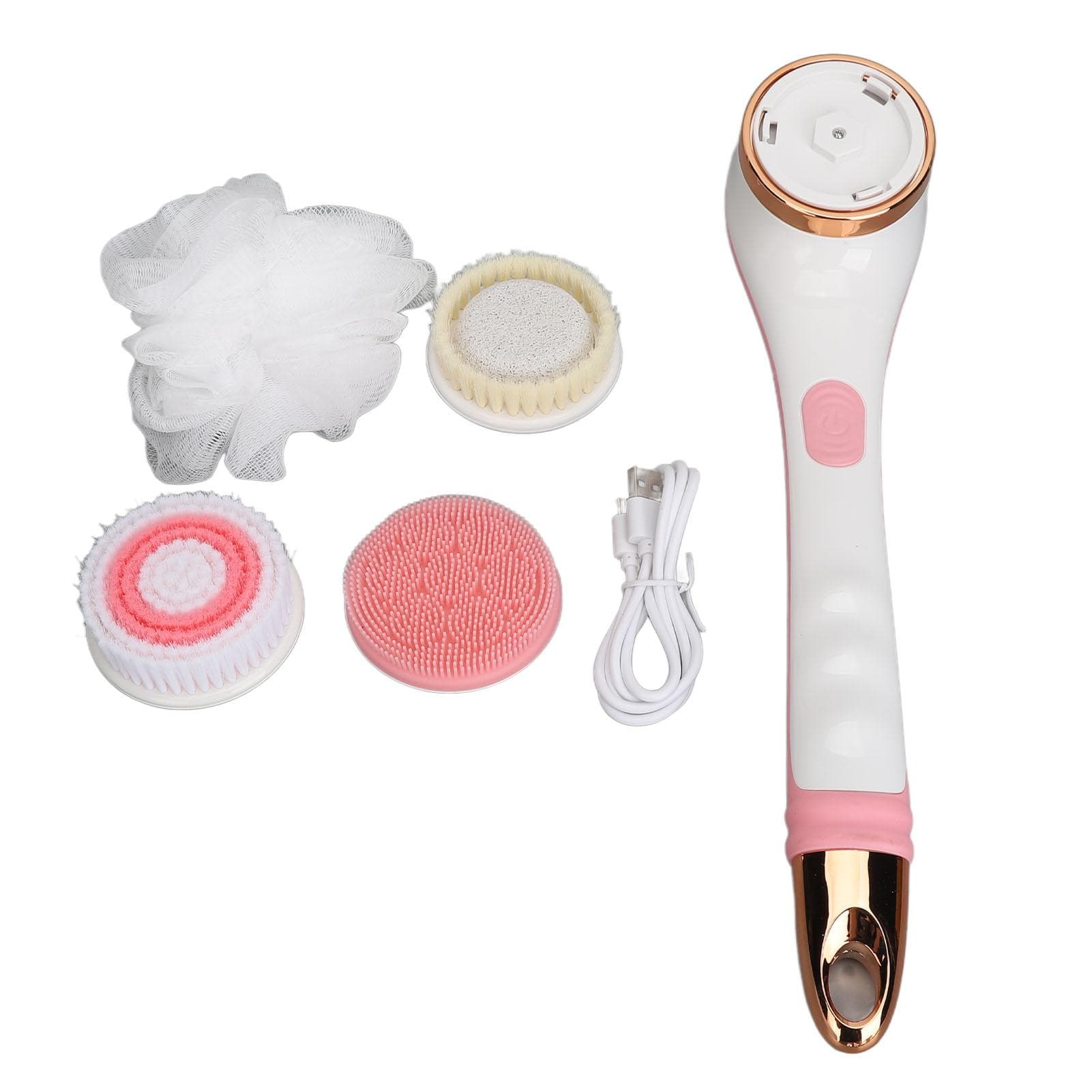 Electric Body Brush Rechargeable Long Handle Bath Scrub Multifunctional Massaging Shower Scrubber pink