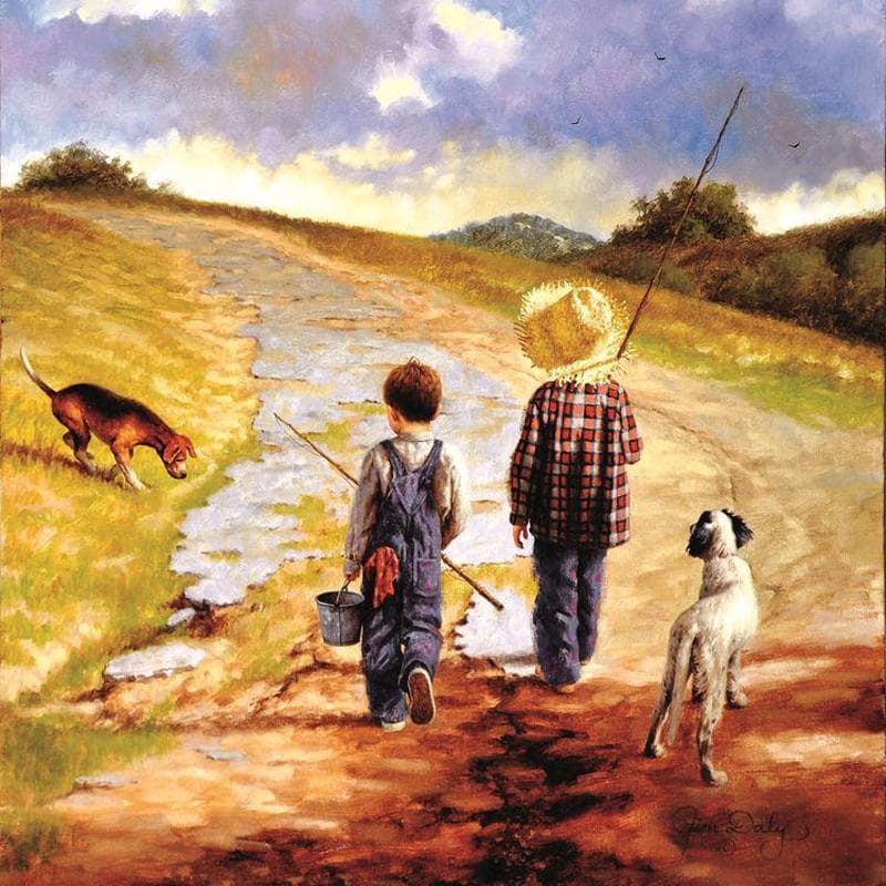 Embroidery Handicrafts Rhinestones Diamond Painting Kit for Adults Rural Childhood Fishing Wall Arts 30x30CM