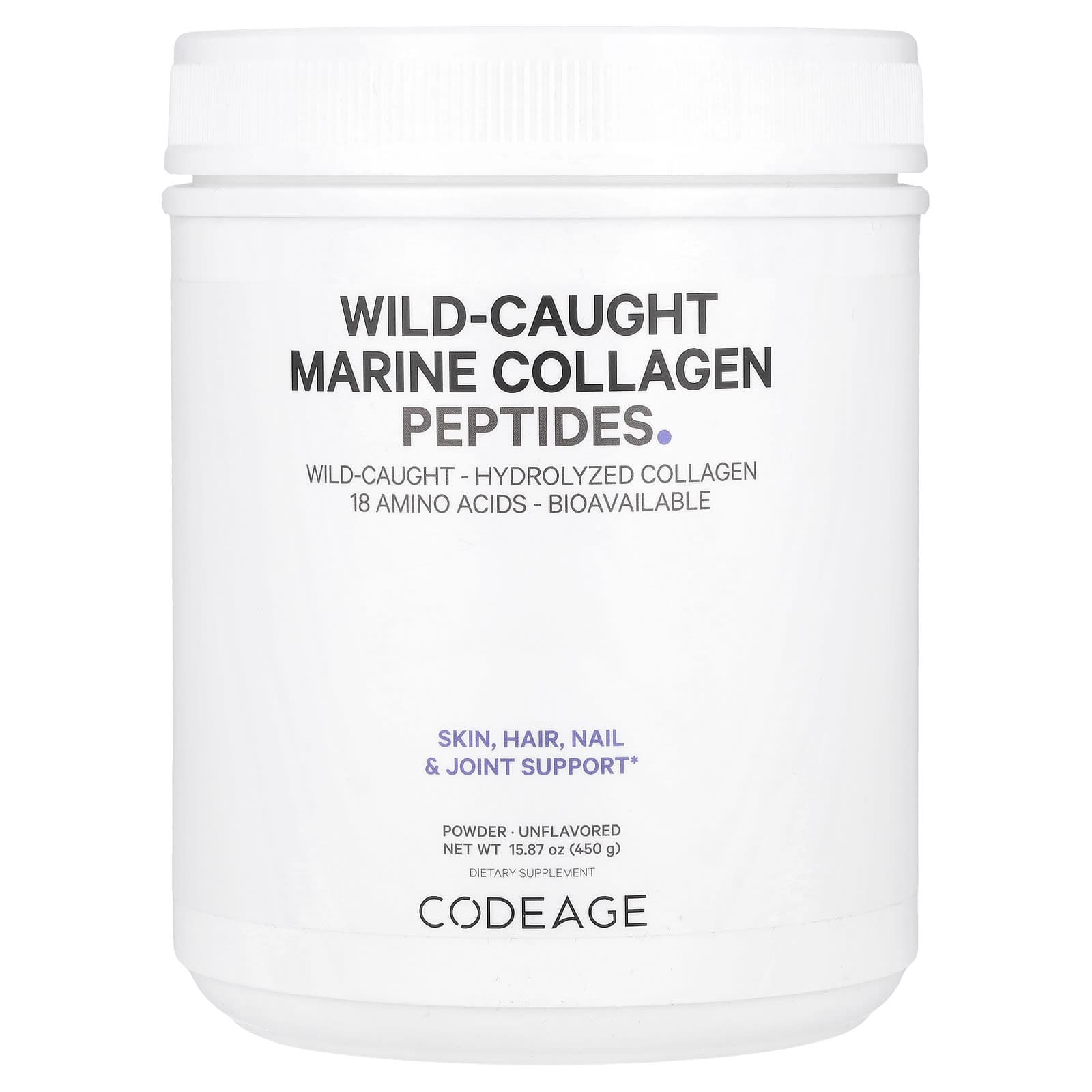 Codeage, natural marine collagen peptide powder, unflavored, 15.87 oz (450 g)