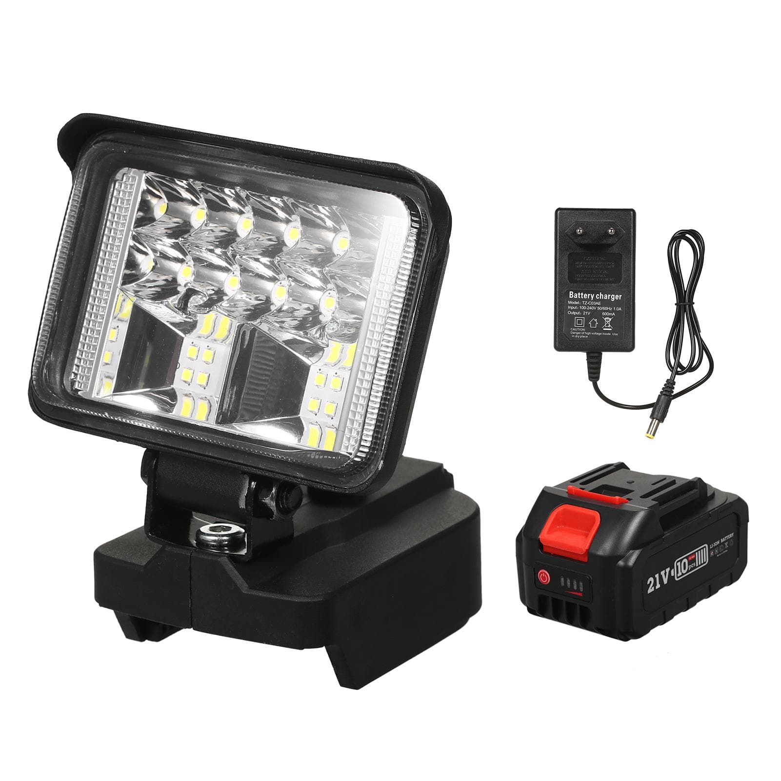 3 Inch LED Work Light for 21V Lithium Batteries Super Bright Outdoor Lighting 120 Degree Rotation 1 Battery & EU Plug black