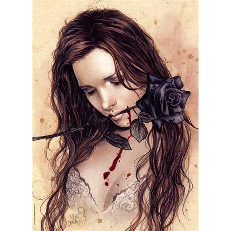 Full Round Diamond Embroidery Blood Rose Diamond Painting Cross Stitch Rhinestone Home Decoration 20X30CM