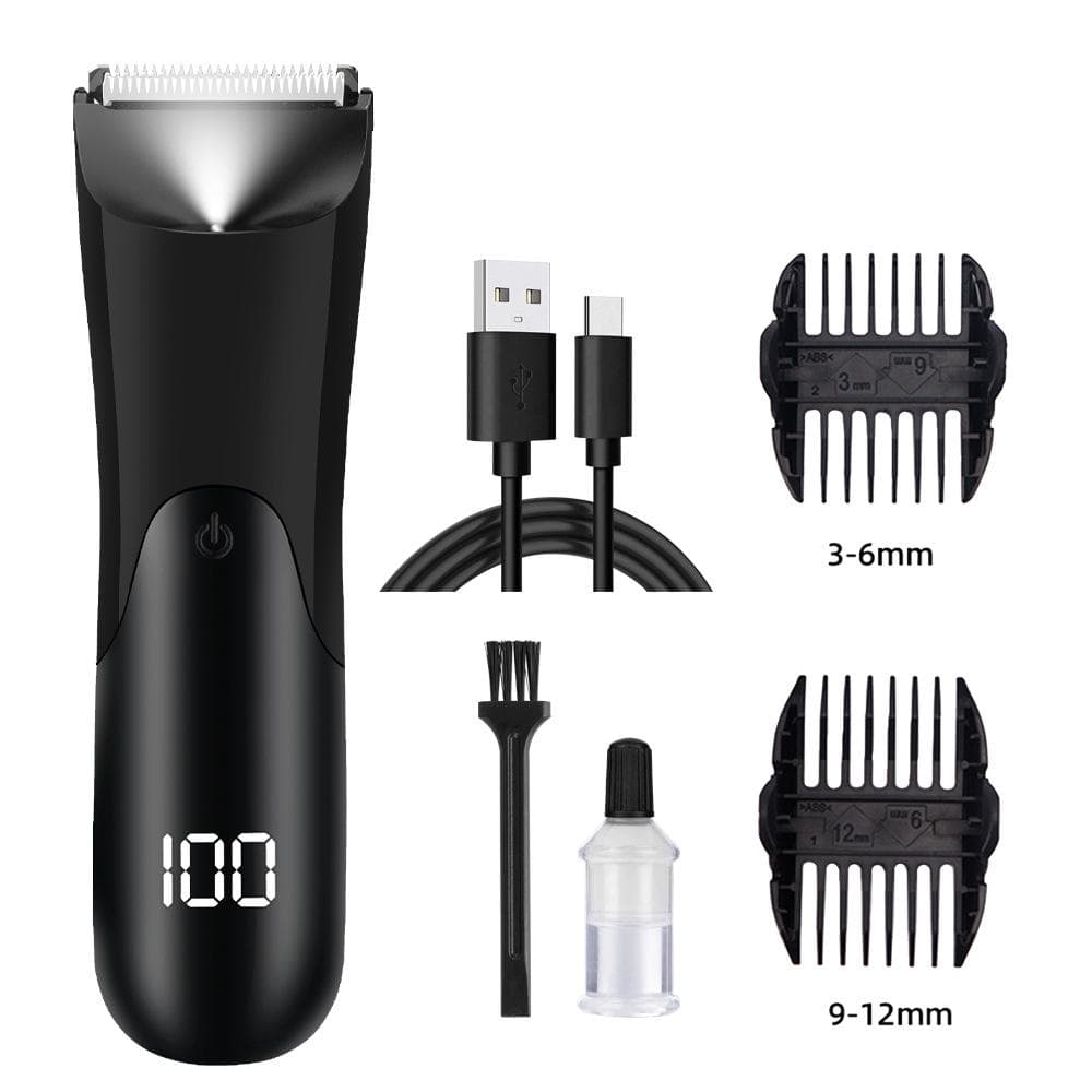 Body Hair Trimmer Waterproof Groin Hair Trimmer Ceramic Blade Electric Body Hair Shaver With 2 Guide Comb Body Groomer black