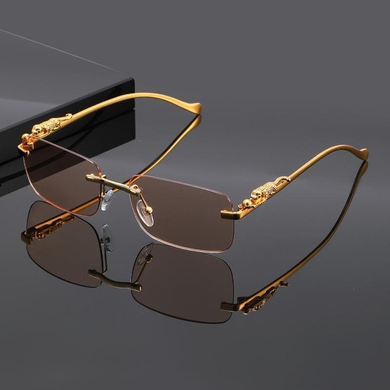 Leopard Print Frameless Square Glasses Unique Design Perfect for Casual Gatherings