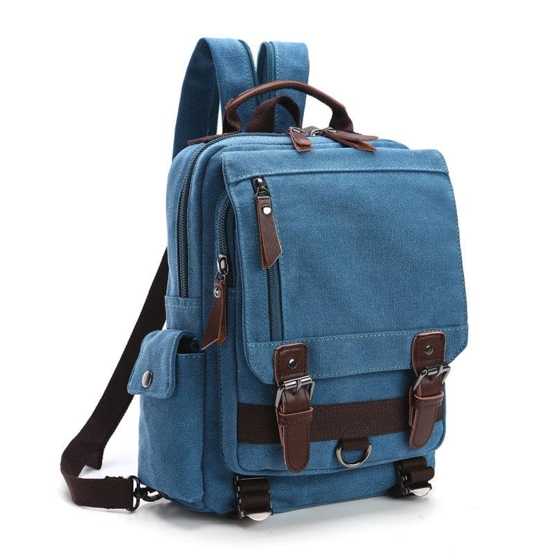 Small Canvas Travel Multifunctional Shoulder Men Women Laptop Rucksack School Daypack sky blue