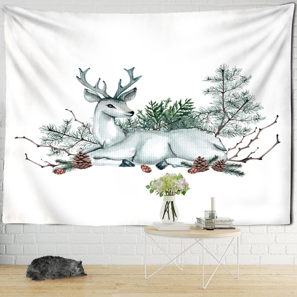 Elk Snow Scene Tapestry Wall Hanging Christmas Series Psychedelic Witchcraft Holiday Gifts Bohemia Home Decor 95x70cm