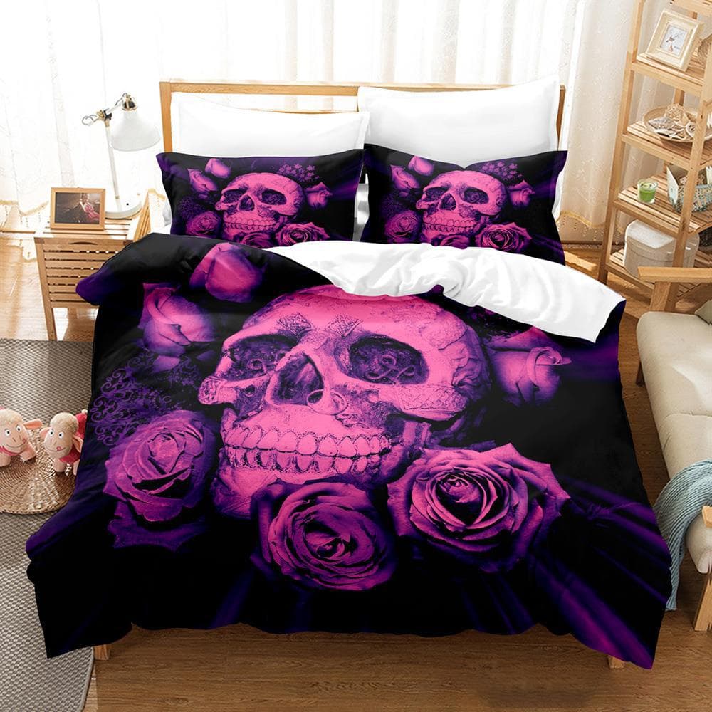 Roses and Skulls All Season Twin Bedding Set Single Twin Full Queen King Size Bed Set Aldult Kid Bedroom Duvetcover Sets Anime 140x200cm 3pcs
