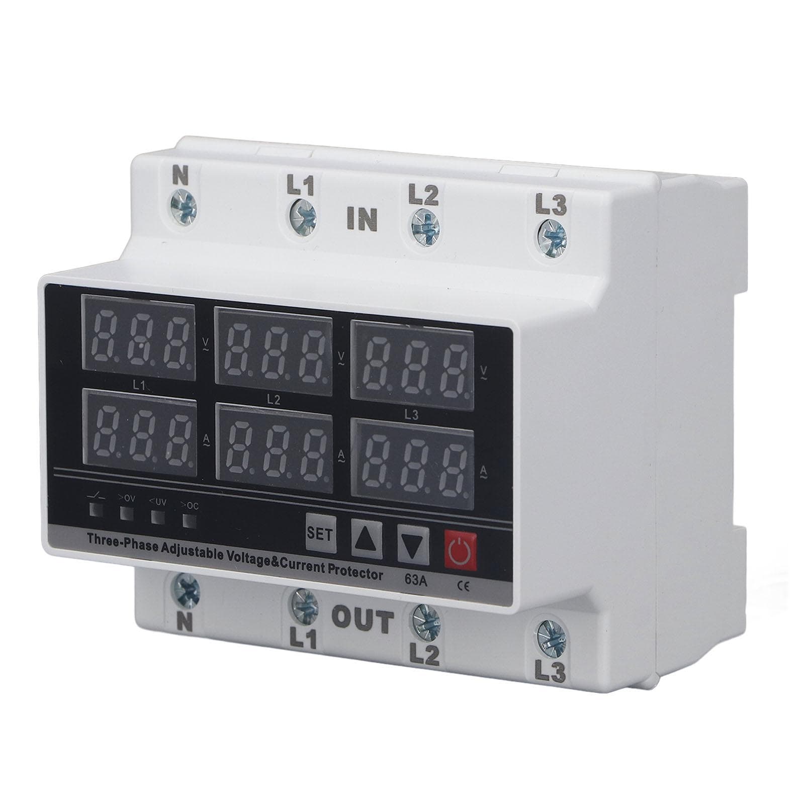 Under Over Voltage Protector 63A 3 Phase 4 Wire Adjustable Self Resetting Overvoltage Undervoltage