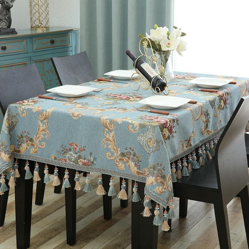 Luxury Jacquard Tablecloth Tassel Pendant Chenille Fabric Rectangular Table Cover European Coffee Table Cloth for Living Room 60x60cm