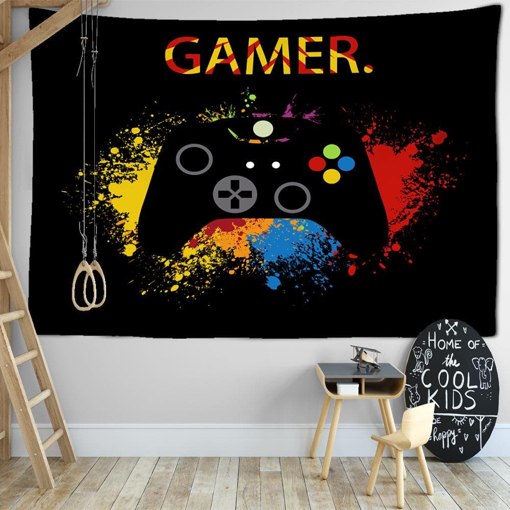 Black Cartoon Game Console Tapestry Wall Hanging Kawaii Hippie Tapiz Art Minimalist Children's Room Decor Background Cloth 95x70CM
