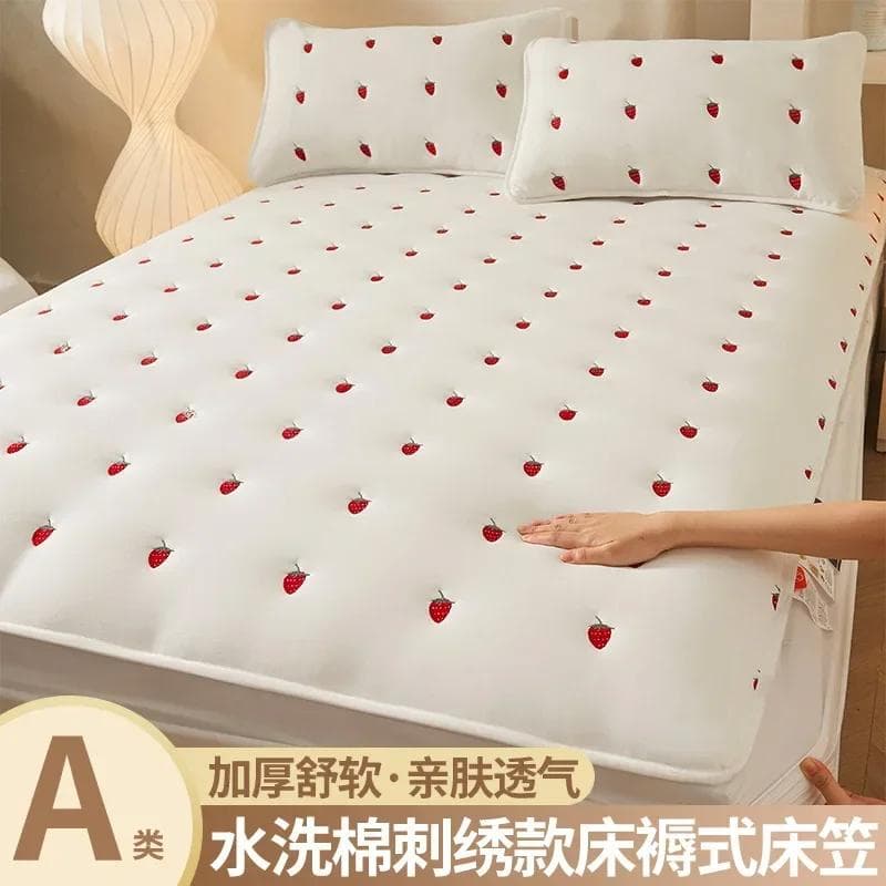 Thickened Oversized Soft Mattress Protector, Solid Color Fitted Sheet, Embroidered Mattress Cover 90cmx200cm 1pc
