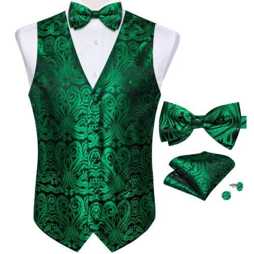 Dibangu Mens Yellow Paisley Vest Suit Waistcoat Hanky Cufflinks Tie Set Wedding M