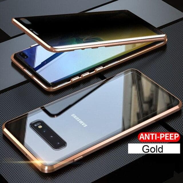 Privacy Anti Peeping Metal Magnetic Double Sided Glass Case For Samsung S26 S25 Ultra S22 S20 S21 S10 S9 S8 Note 20 10 9 8 Plus Ultra A71 A51 A70 Galaxy Note20Ultra gold