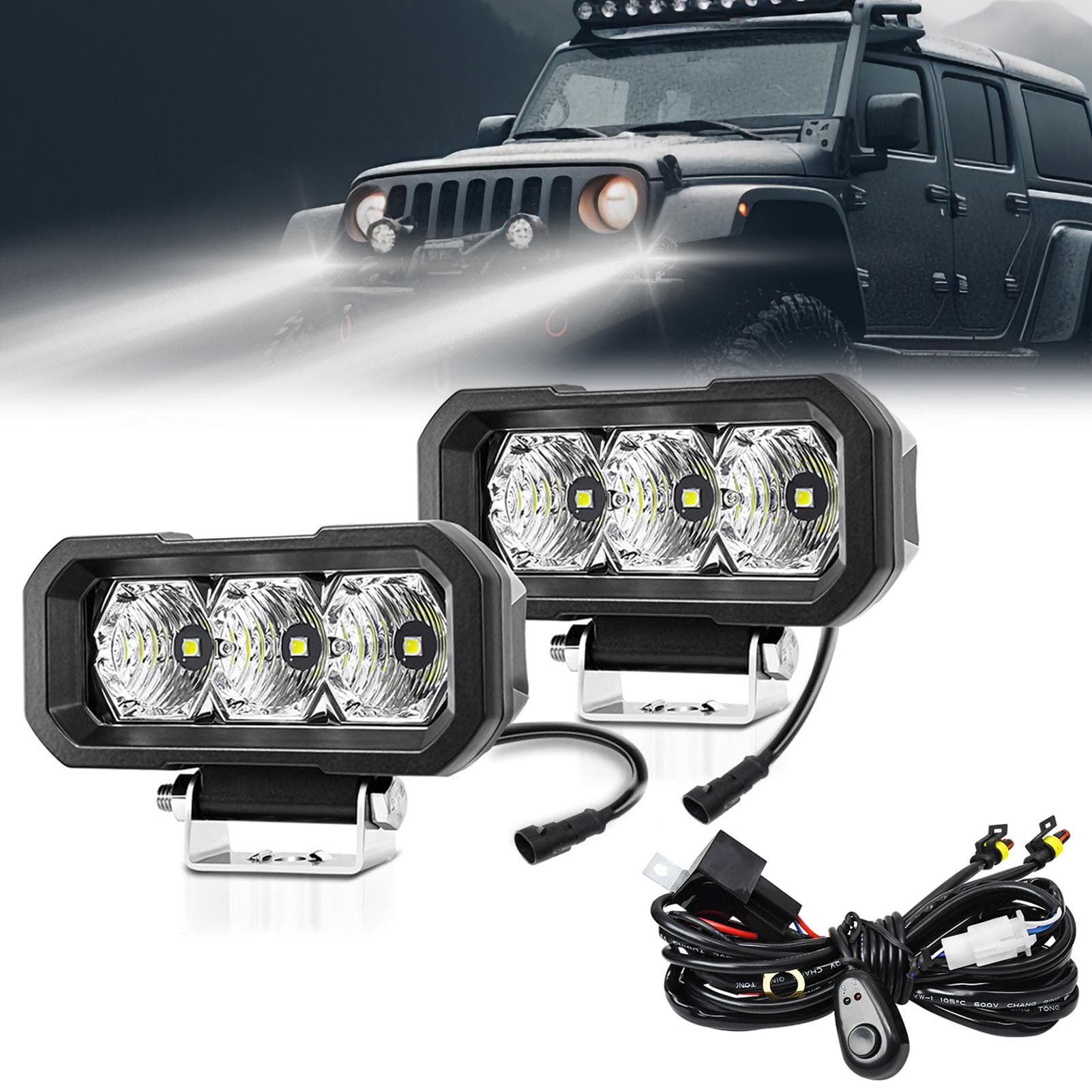 2pcs LED Working Light 5inch Fog Light IP68 Waterproof 240W Offroad Fog Light for Cars, Trucks, Flood Beam white