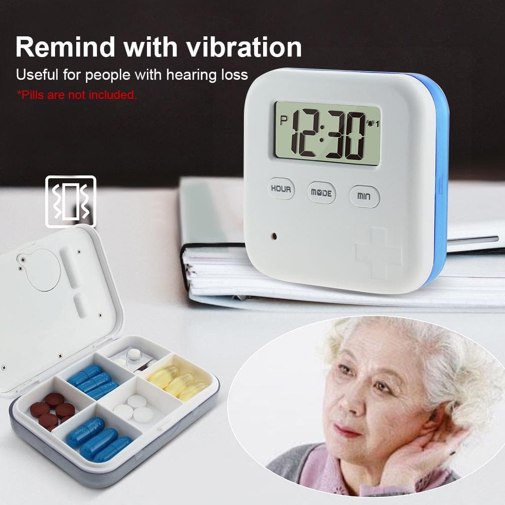 Dust-proof Electronic Timer Alarm Clock Reminder Medicine Storage Dispenser grey